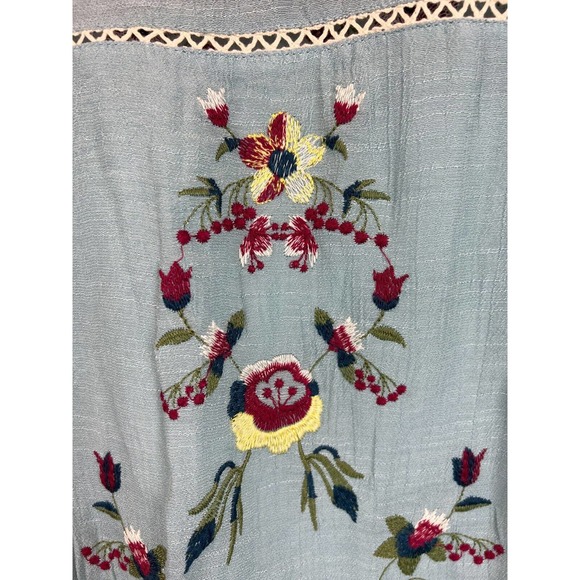 UMGEE light blue boho embroidered lace trim A-line short sleeve dress size L - Picture 4 of 9